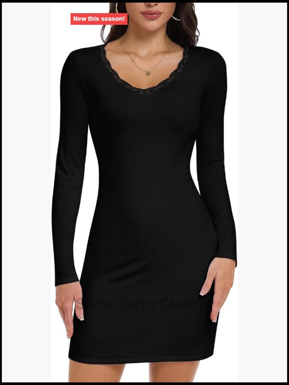 Long Sleeve Ribbed Bodycon Mini Dress V Neck Thermal Fall Party